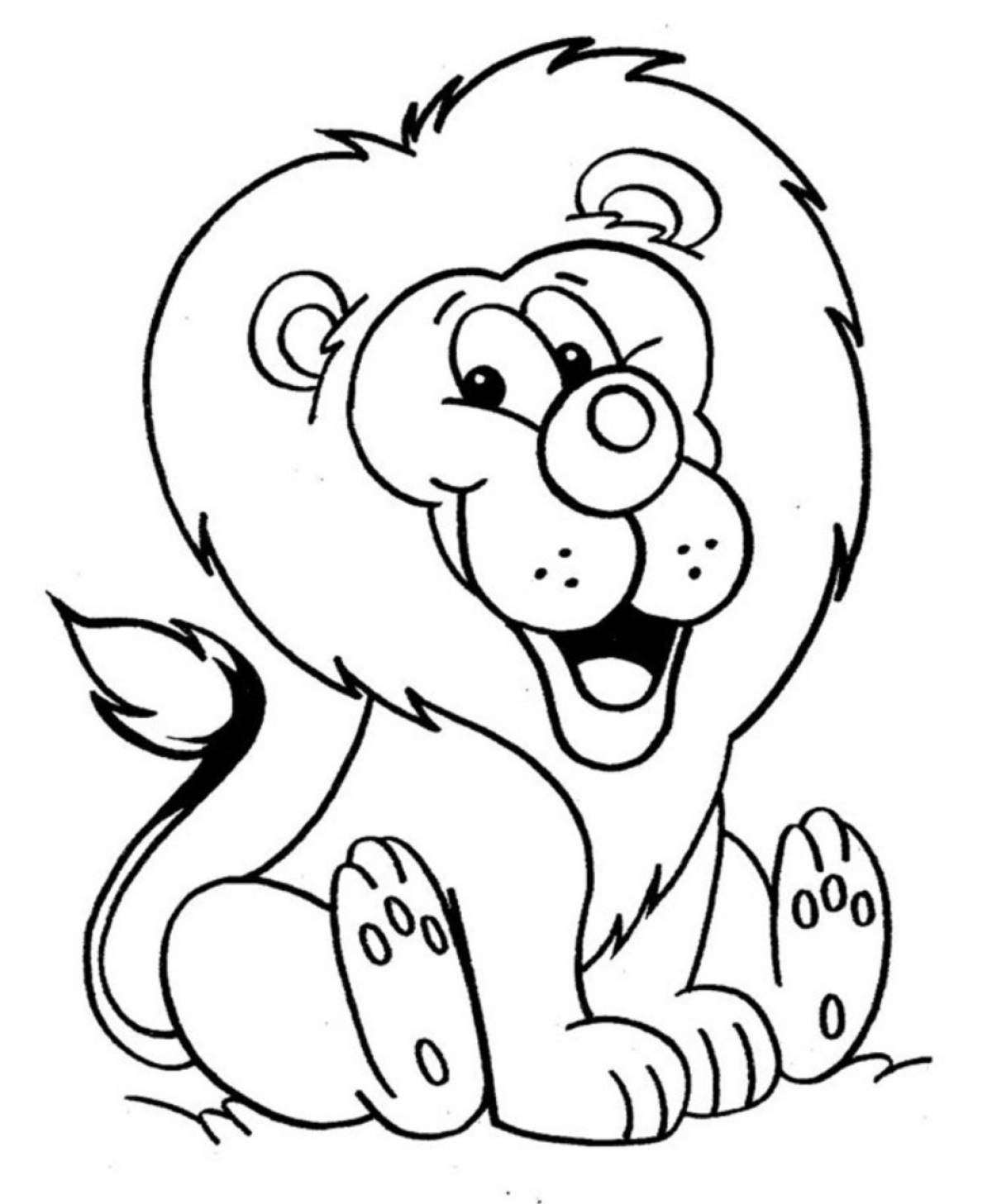 Раскраска очаровательный лев для детей 3-4 лет