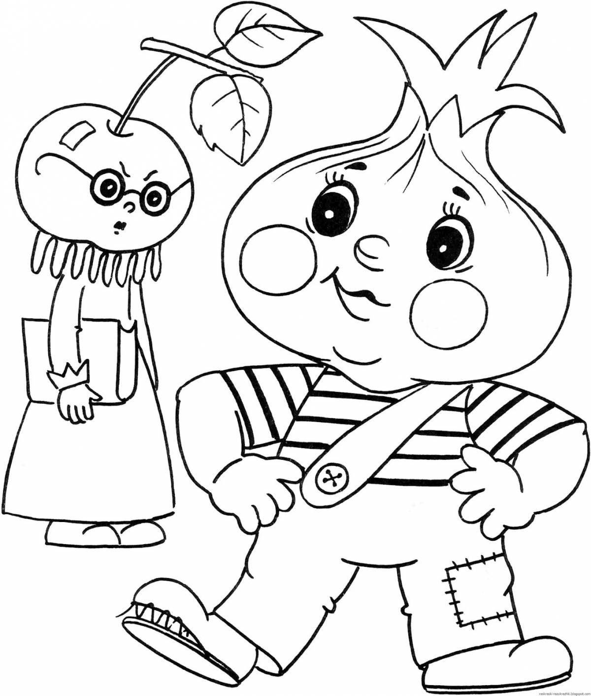 Colorful fairy tale characters coloring page for little ones
