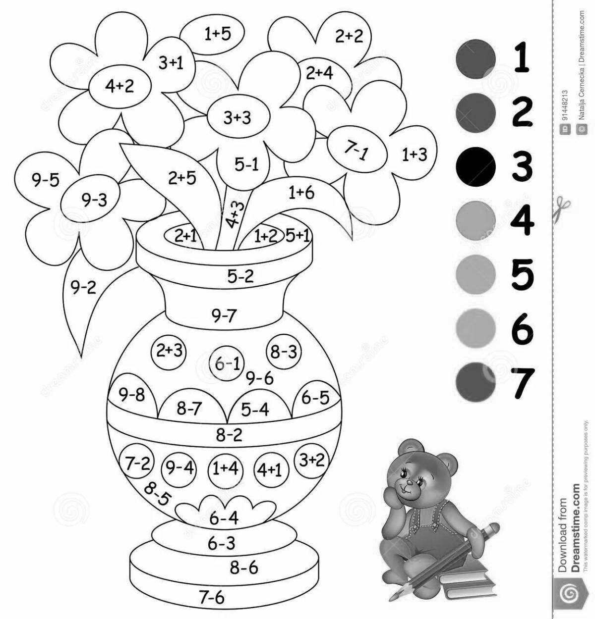 Entertaining math coloring book for kids 7-8 years old