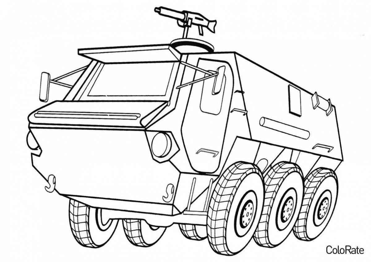 A tempting military vehicle coloring page for 3-4 year olds