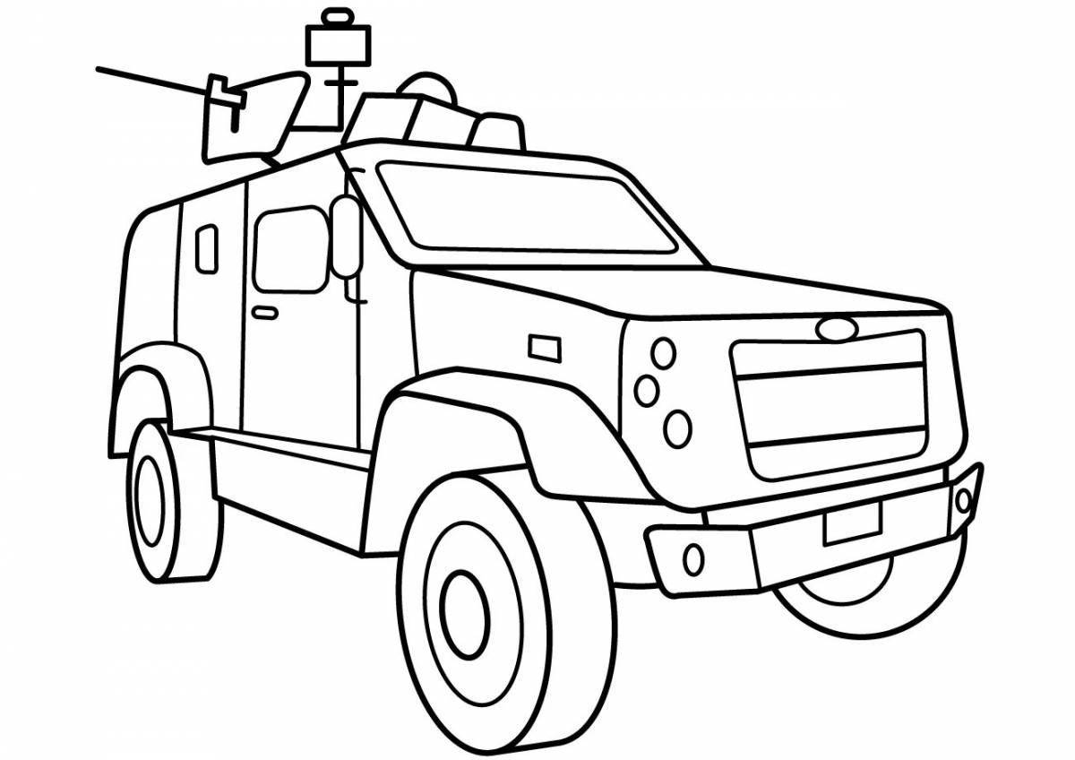 Fun military vehicle coloring book for 3-4 year olds