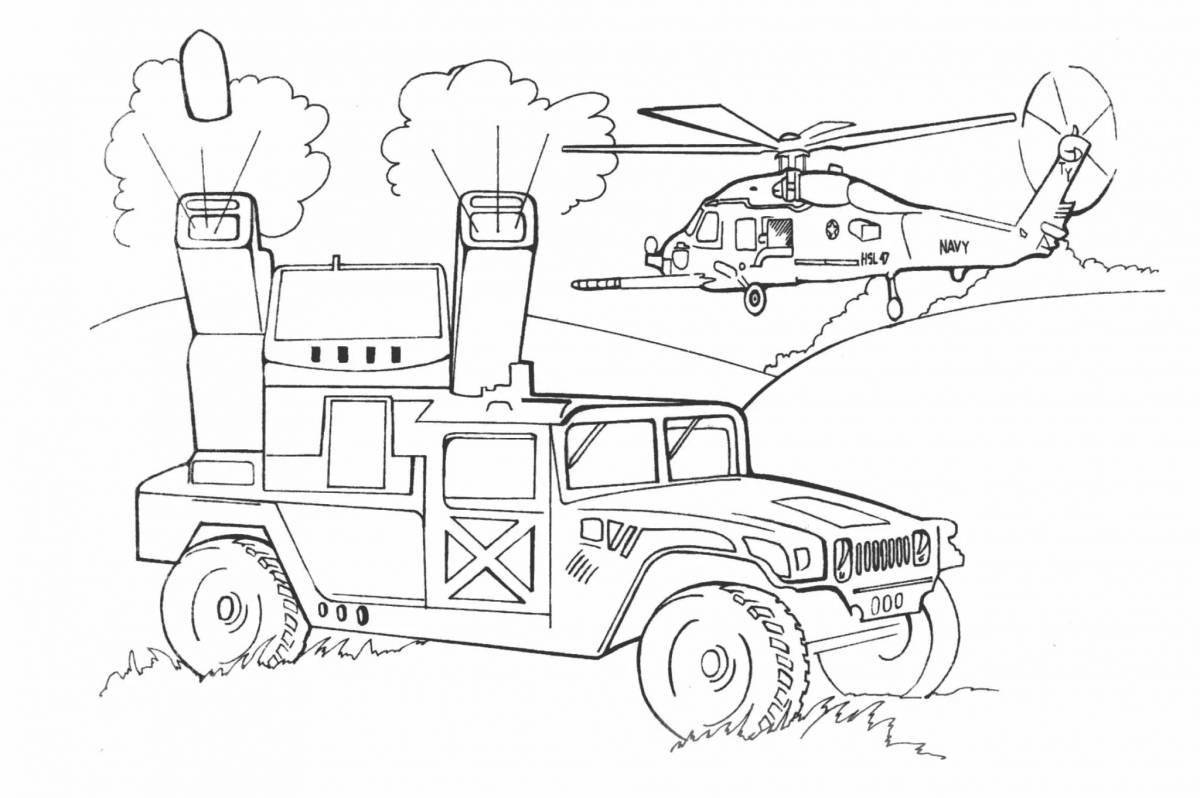 Great military equipment coloring book for boys 5-6 years old