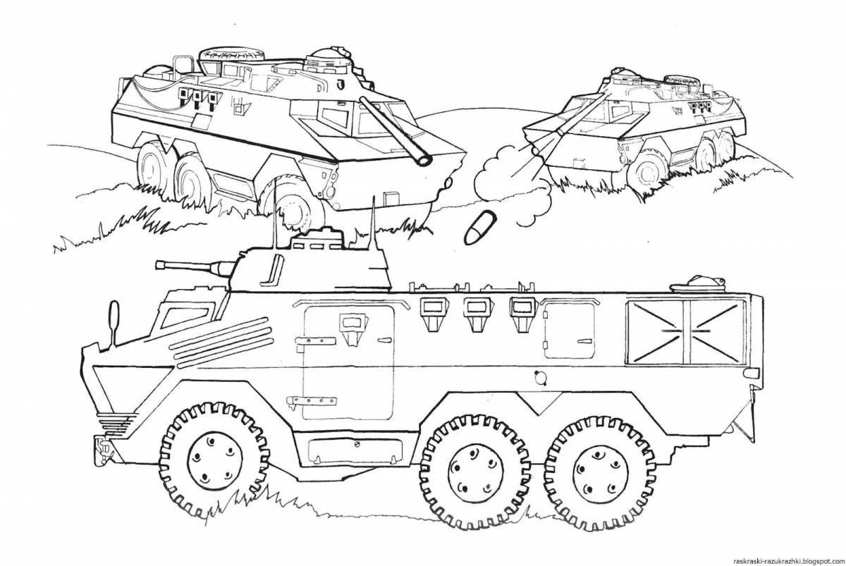 Impressive military vehicle coloring book for 5-6 year old boys
