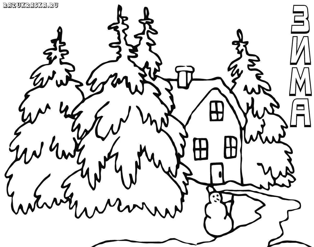 Glitter coloring winter forest for kids
