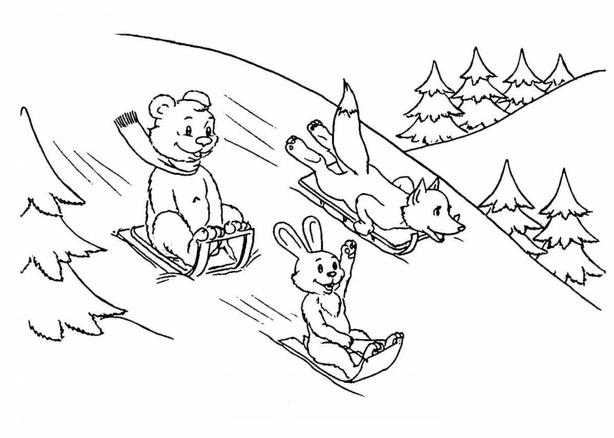 Coloring pages winter forest for kids