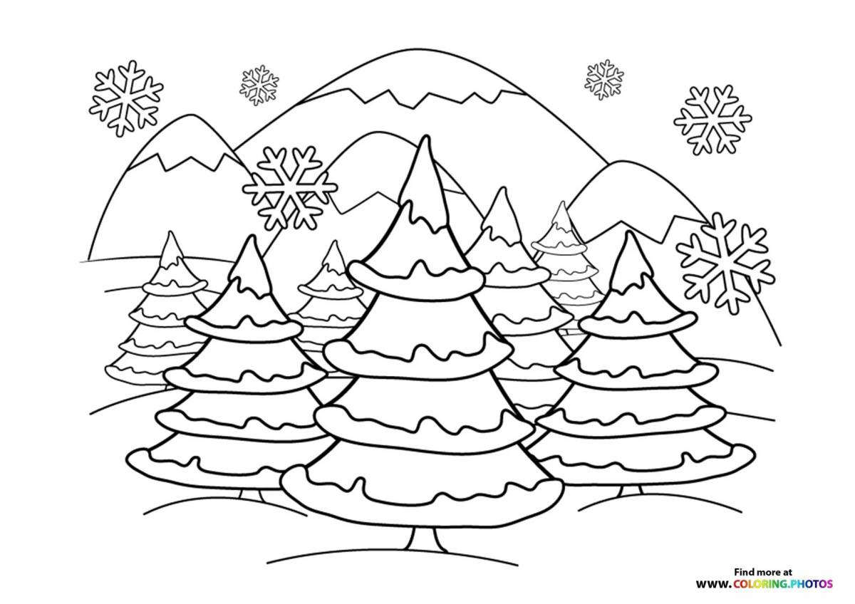Очаровательная раскраска зимний лес для детей