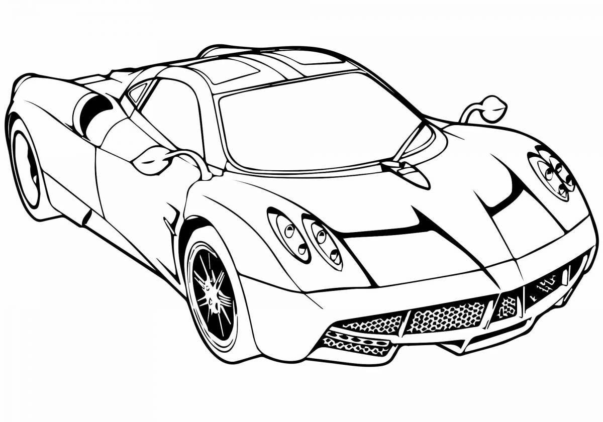 Animated racing car coloring page for 6-7 year olds