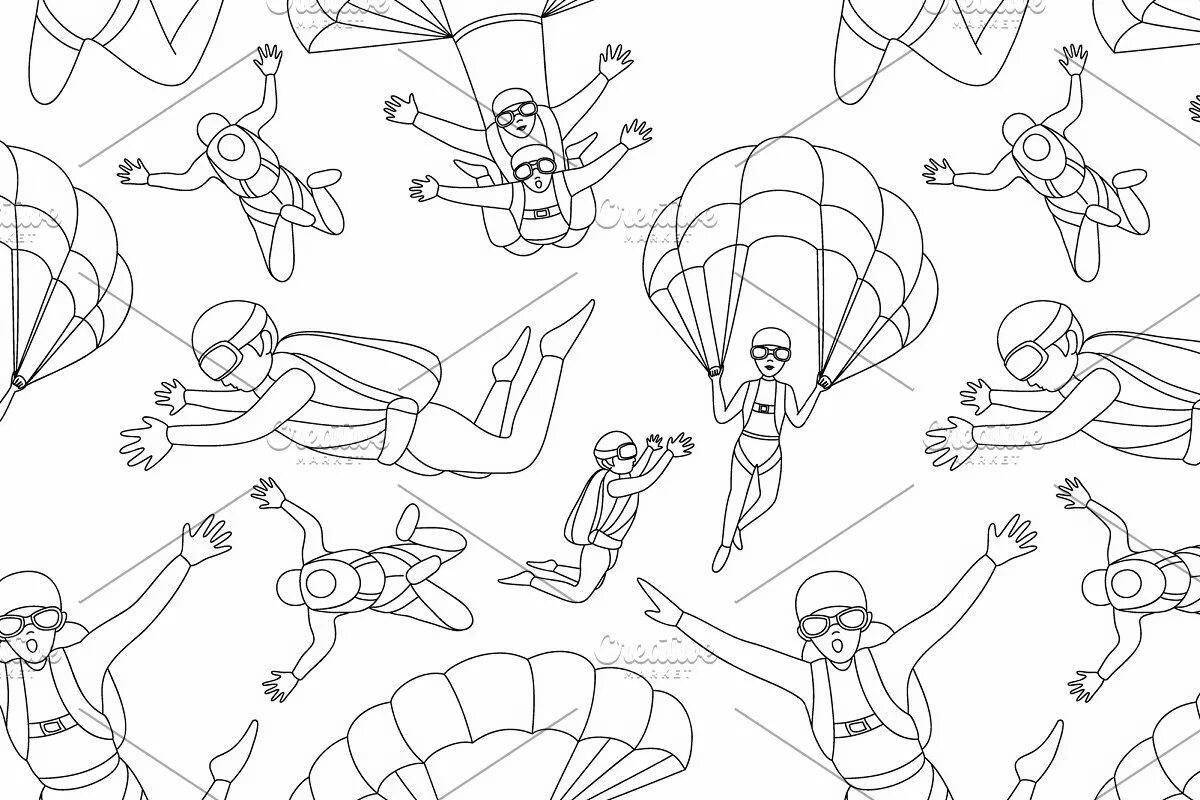 Coloring page happy paratrooper for kids