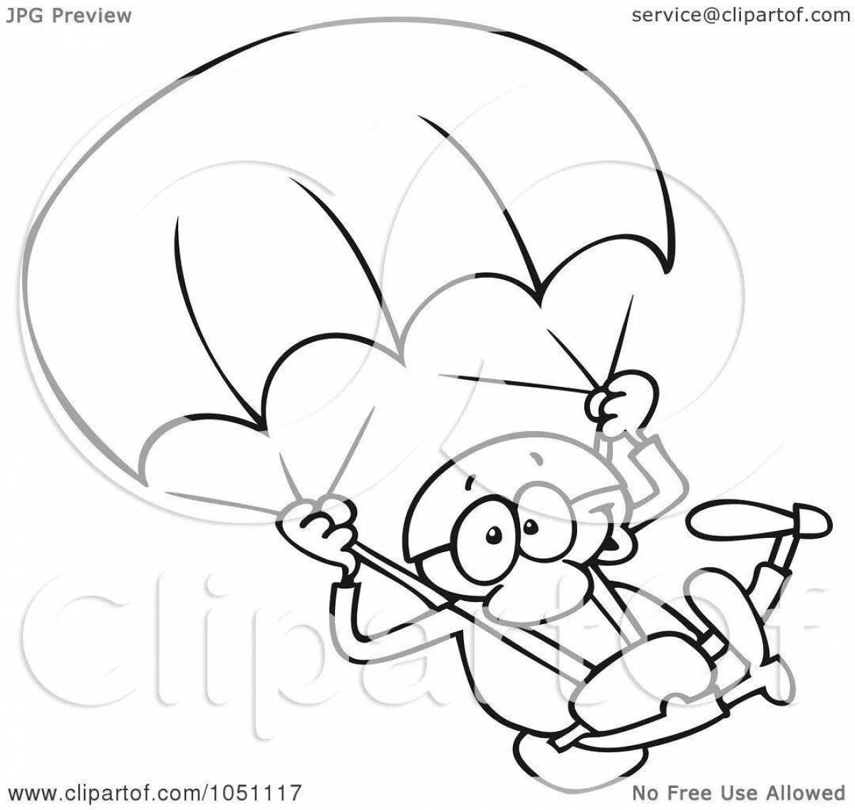 Coloring book cheerful paratrooper for preschoolers