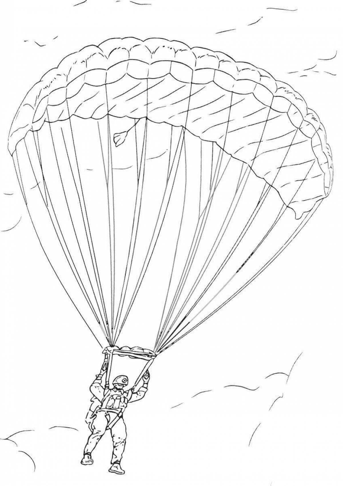 Joyful paratrooper coloring for kids