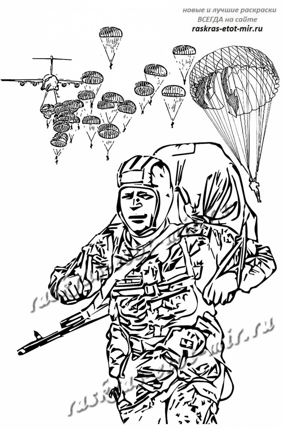 Irresistible paratrooper coloring page for kids