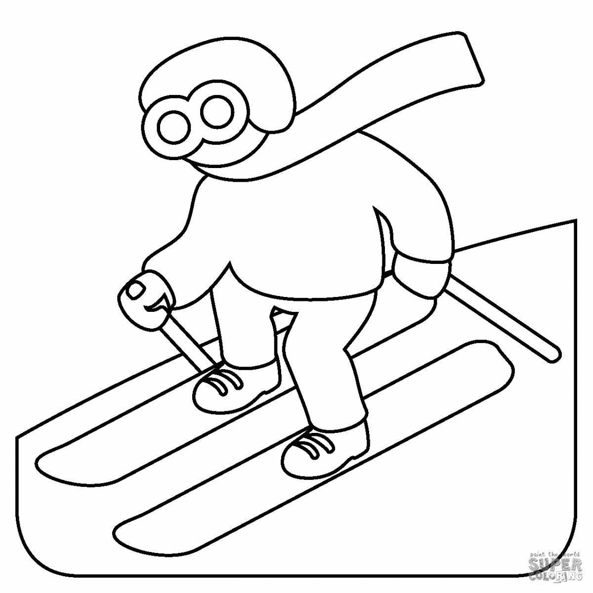 Coloring book bright baby skier