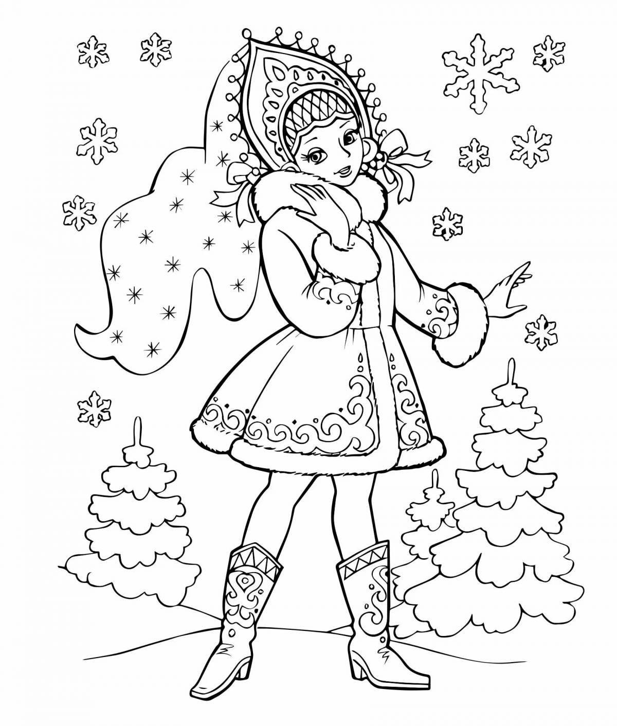 Charming snow maiden coloring book for kids