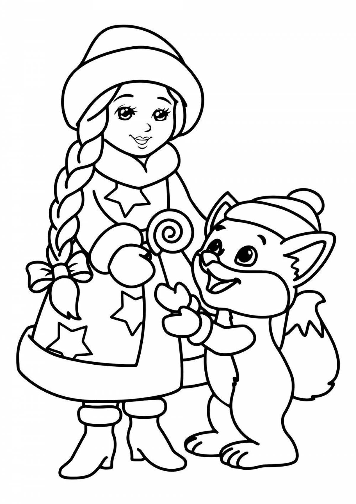 Cute snow maiden coloring book for kids