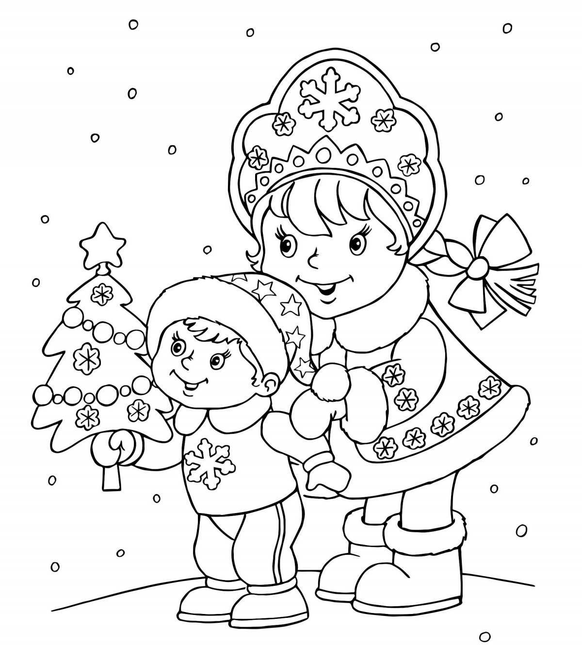 Playful coloring of the snow maiden for children