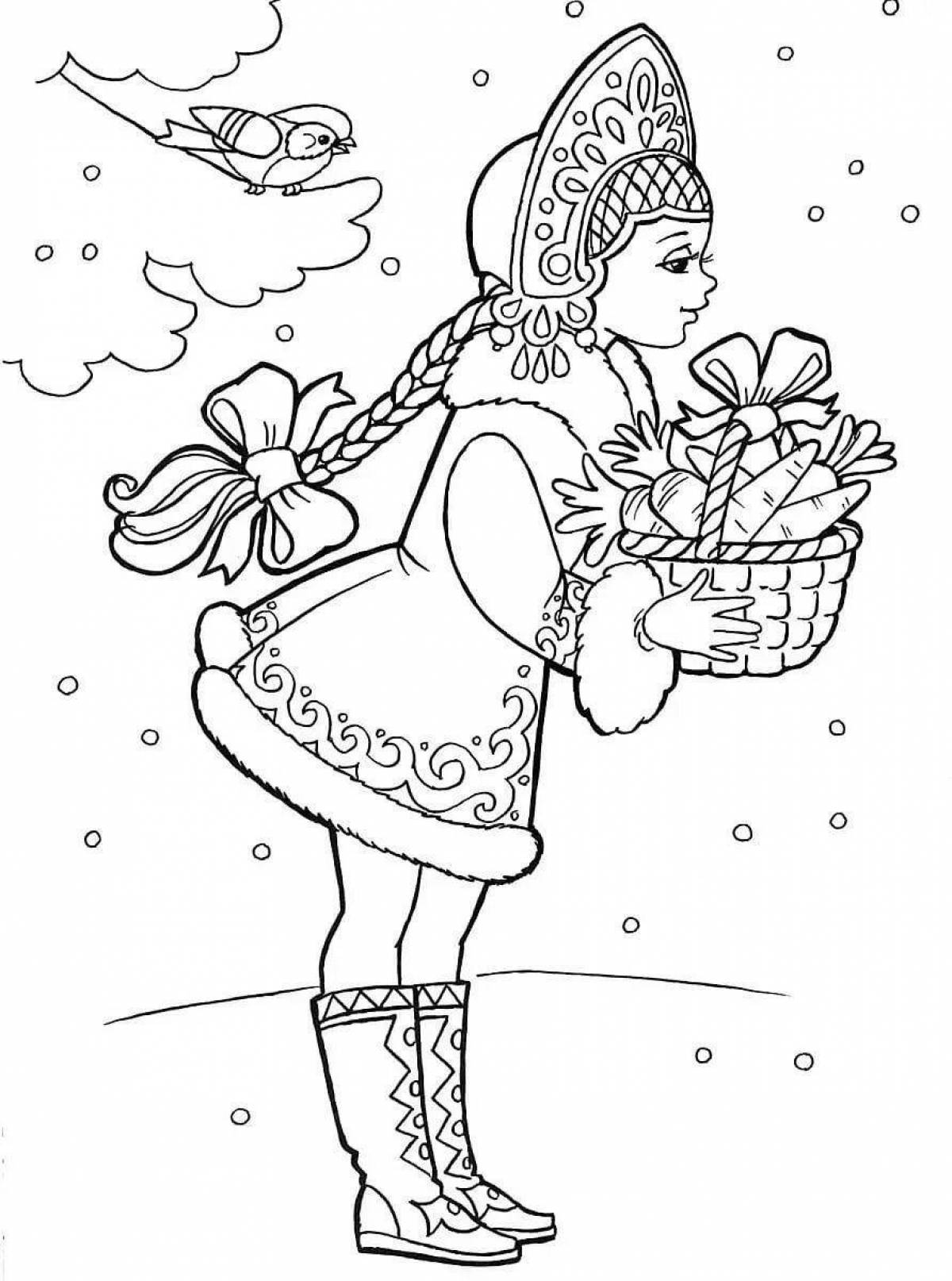 Elegant snow maiden coloring book for kids