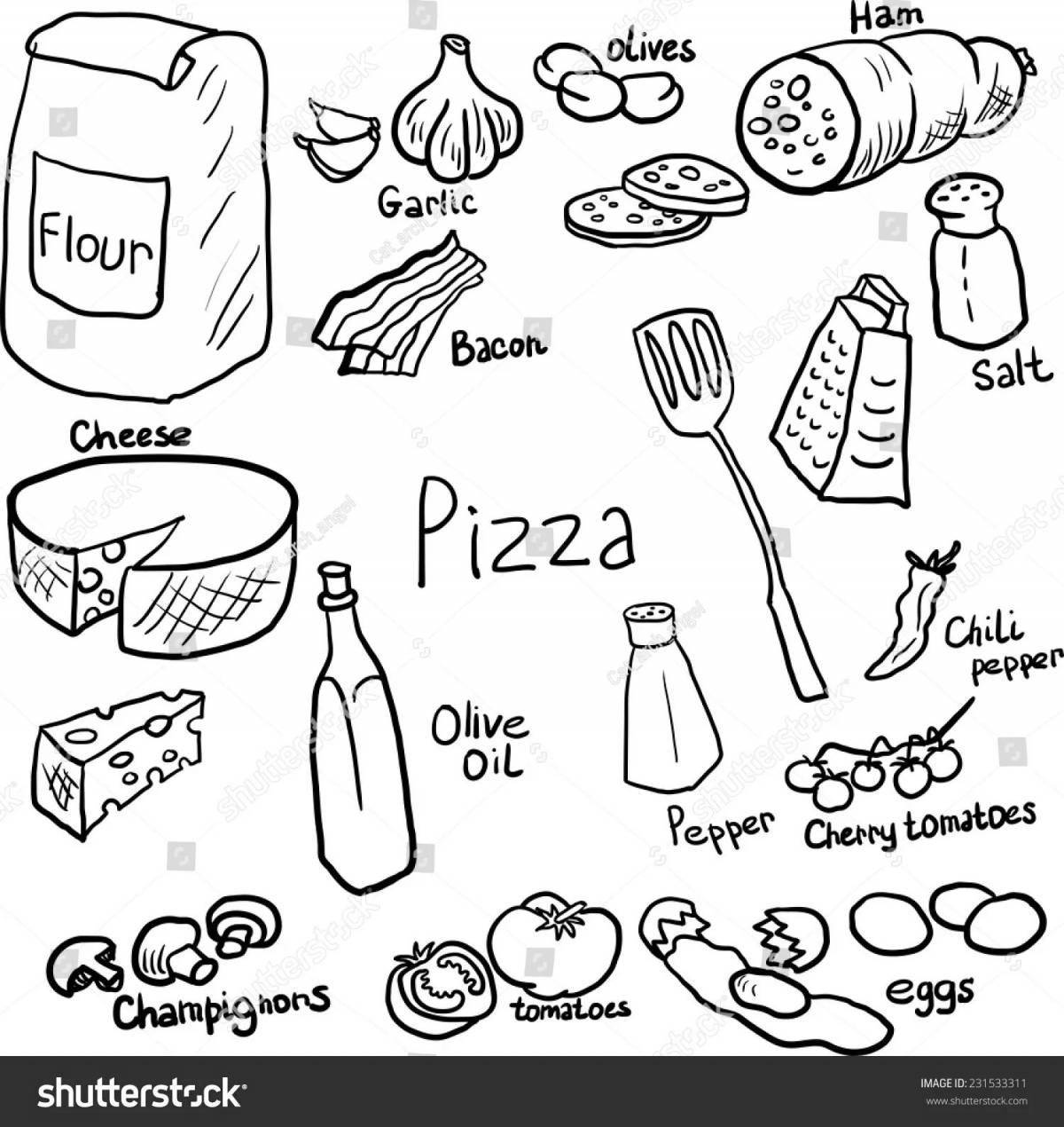 Delicious pizza ingredients coloring page
