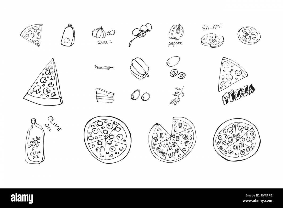Coloring book for tasty pizza ingredients