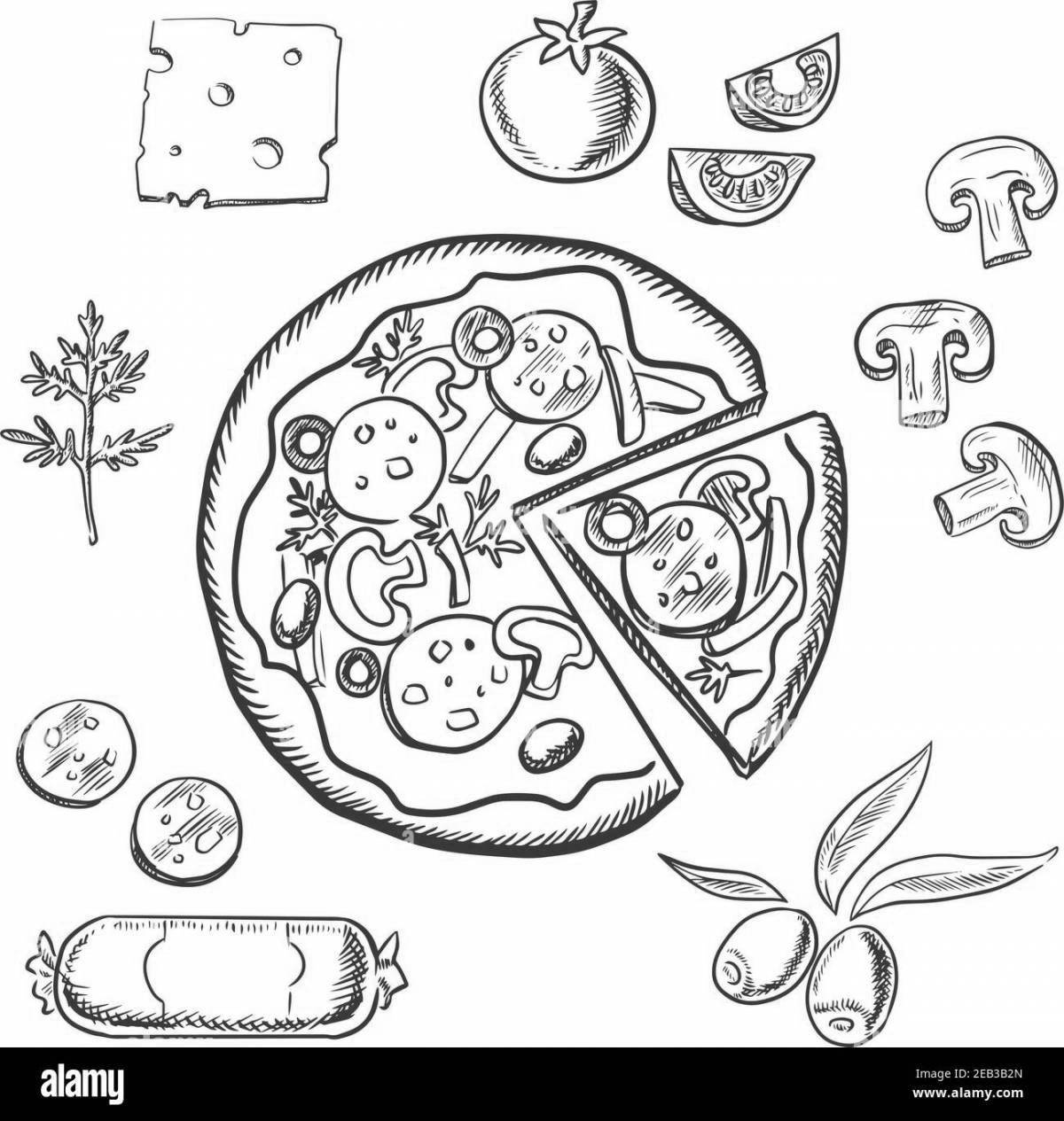 Pizza ingredients colorful coloring book