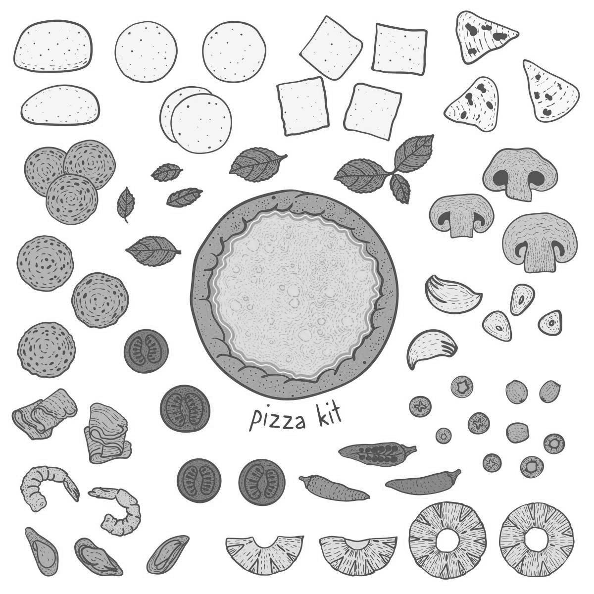 Pizza ingredients invitation coloring page