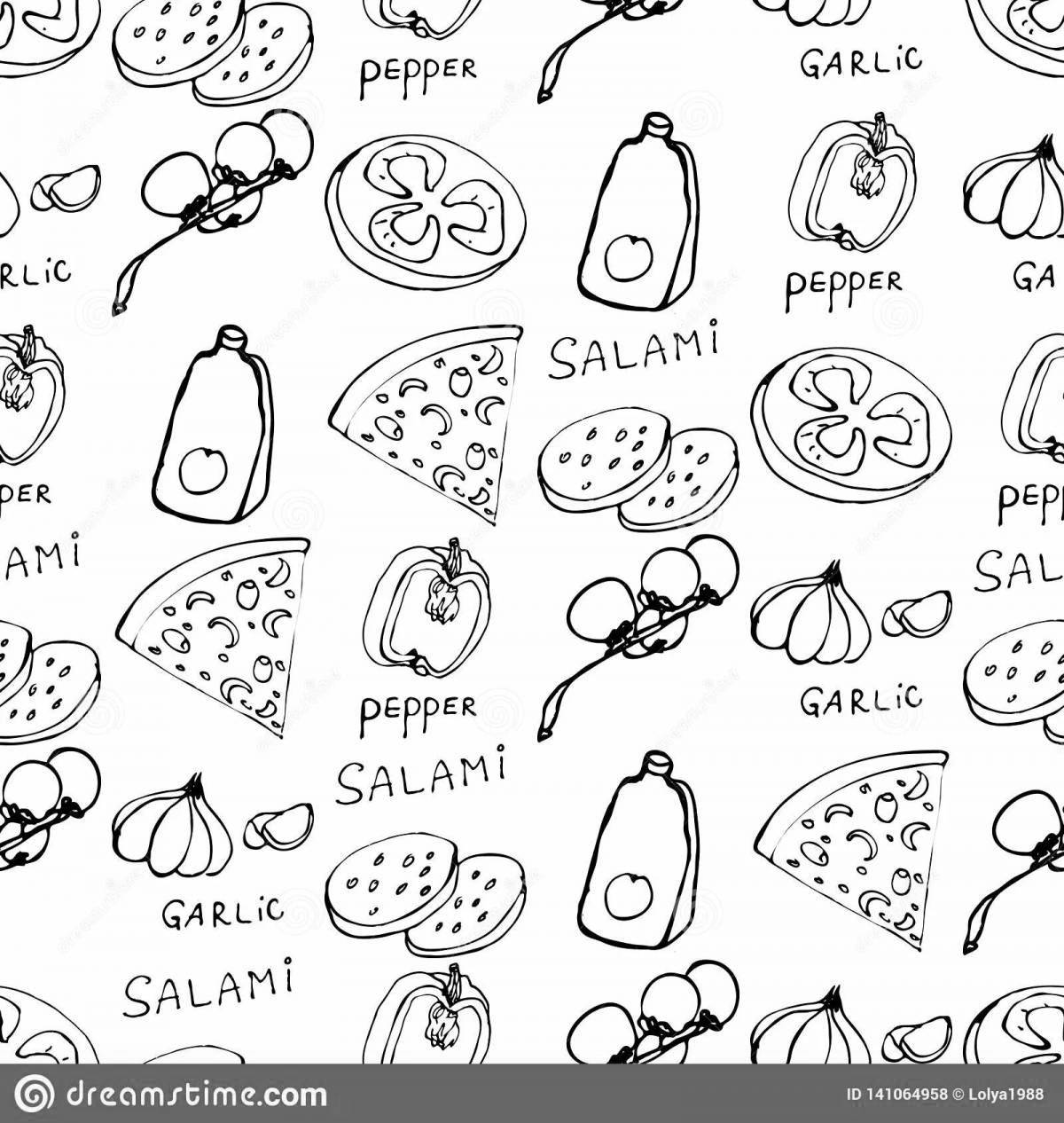 Coloring page attractive pizza ingredients