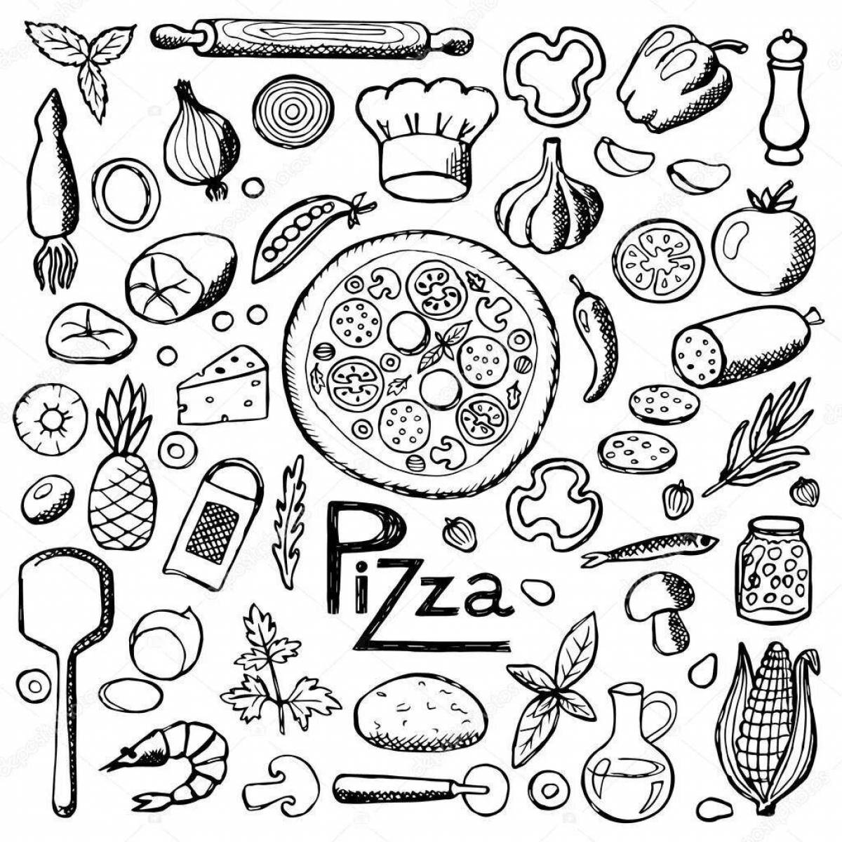 Gourmet pizza ingredients coloring page