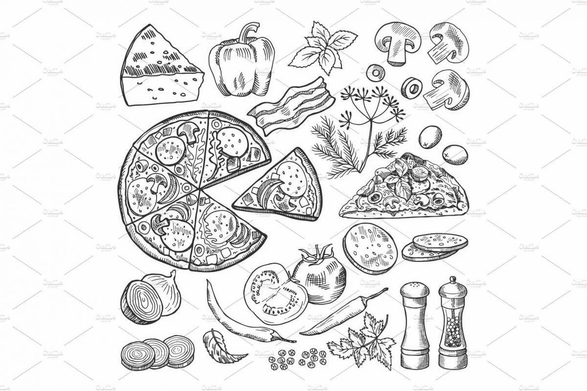 Пицца с овощами раскраска