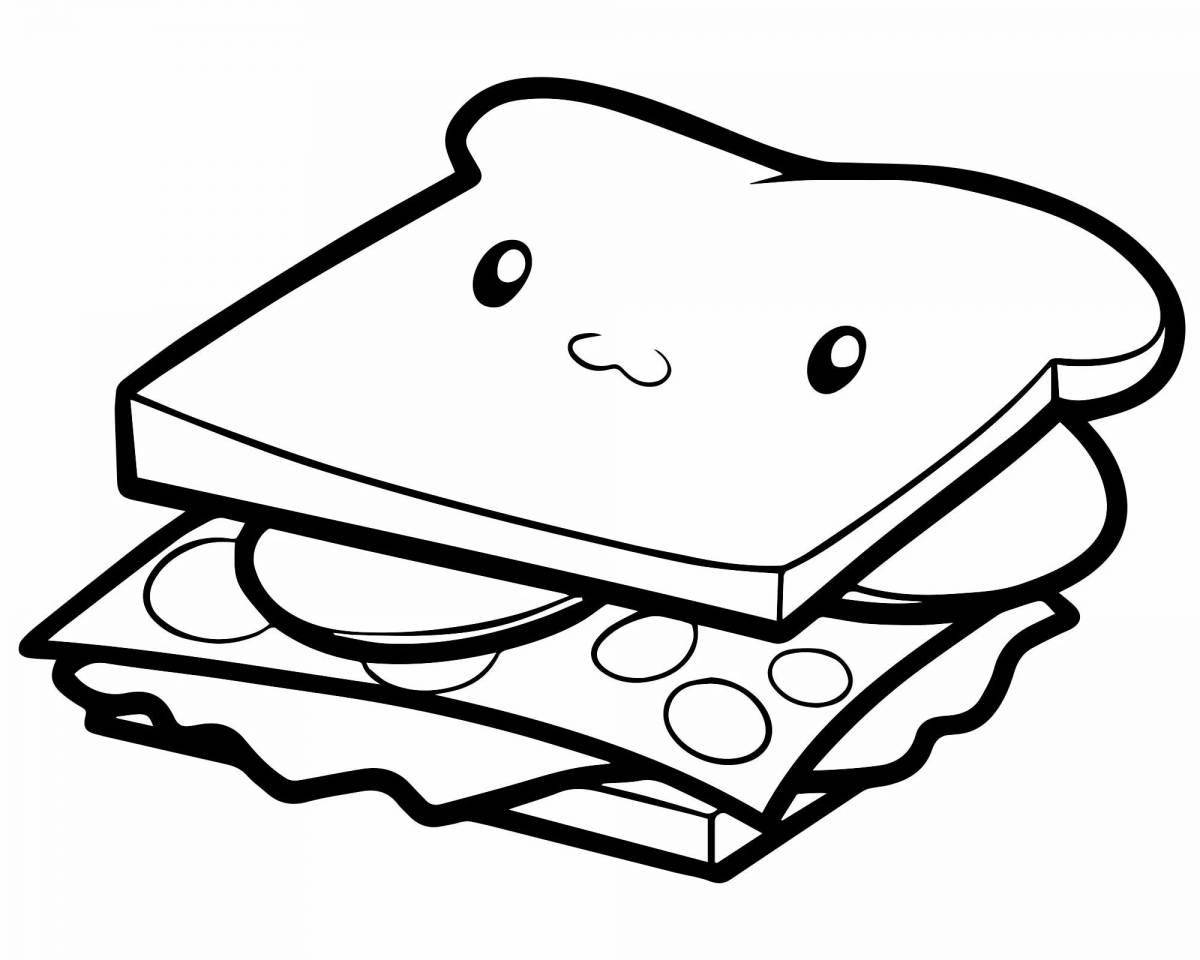 Colorful sandwich coloring page for kids