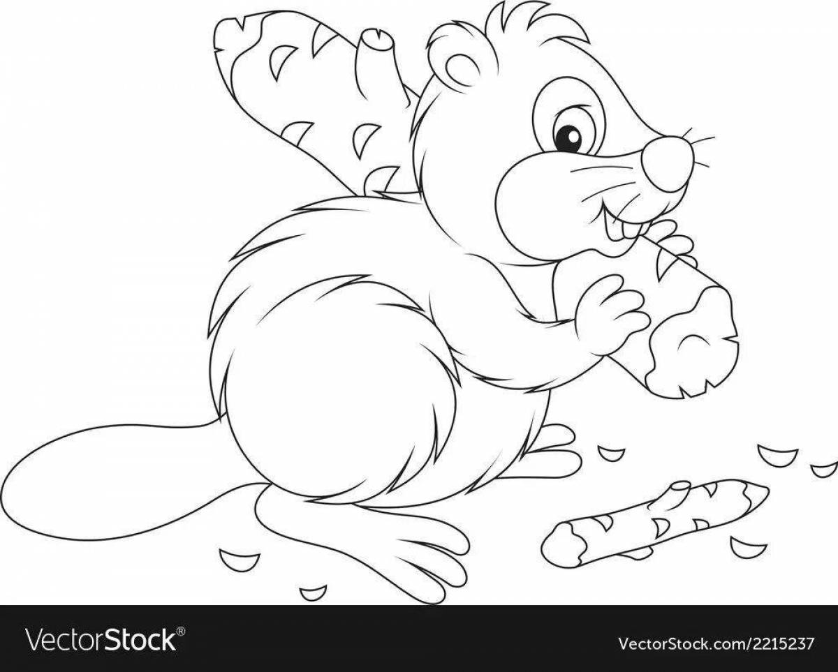 Joyful beaver coloring for kids