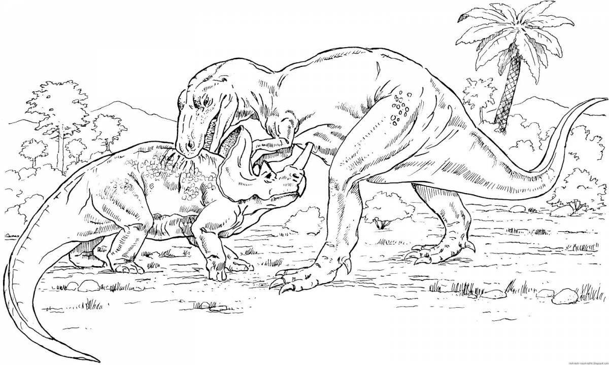 Яркая раскраска тираннозавра для детей