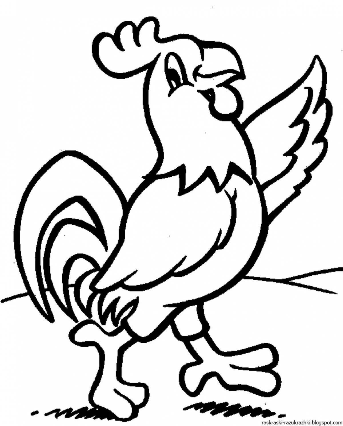 Coloring book joyful rooster for kids