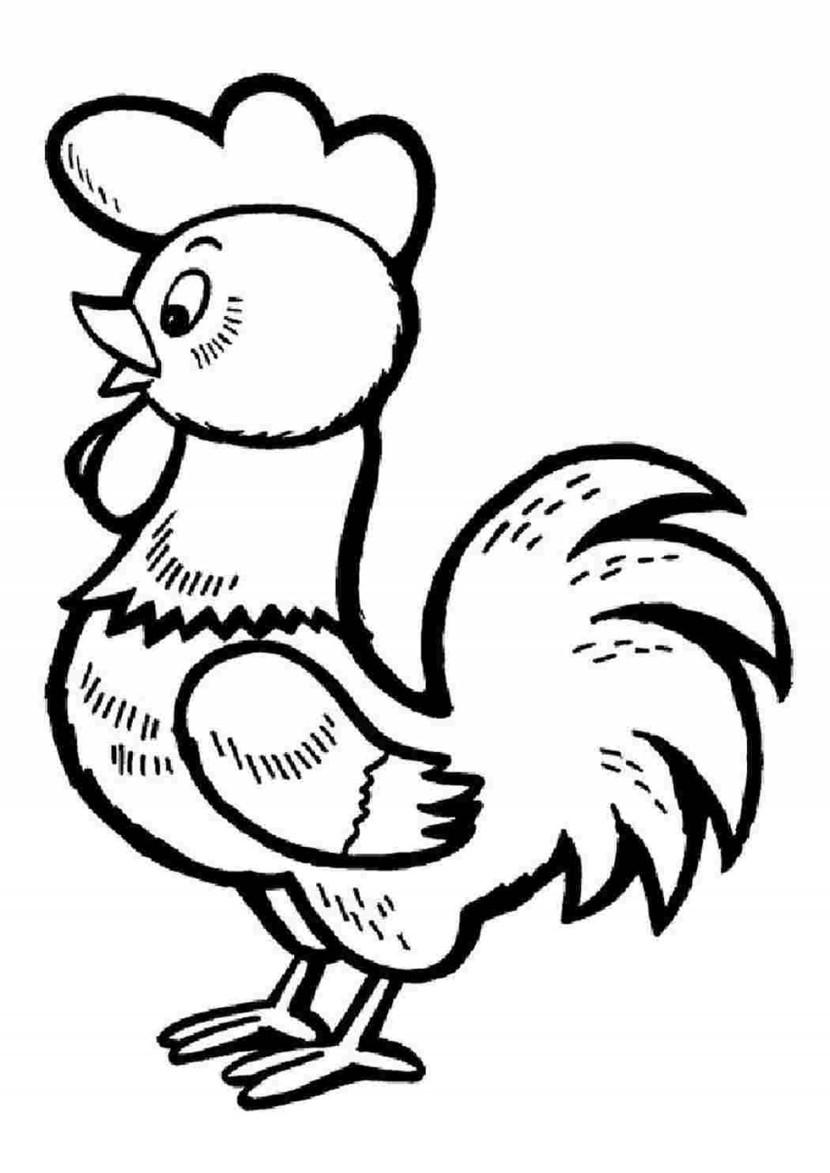 Shiny rooster coloring for kids