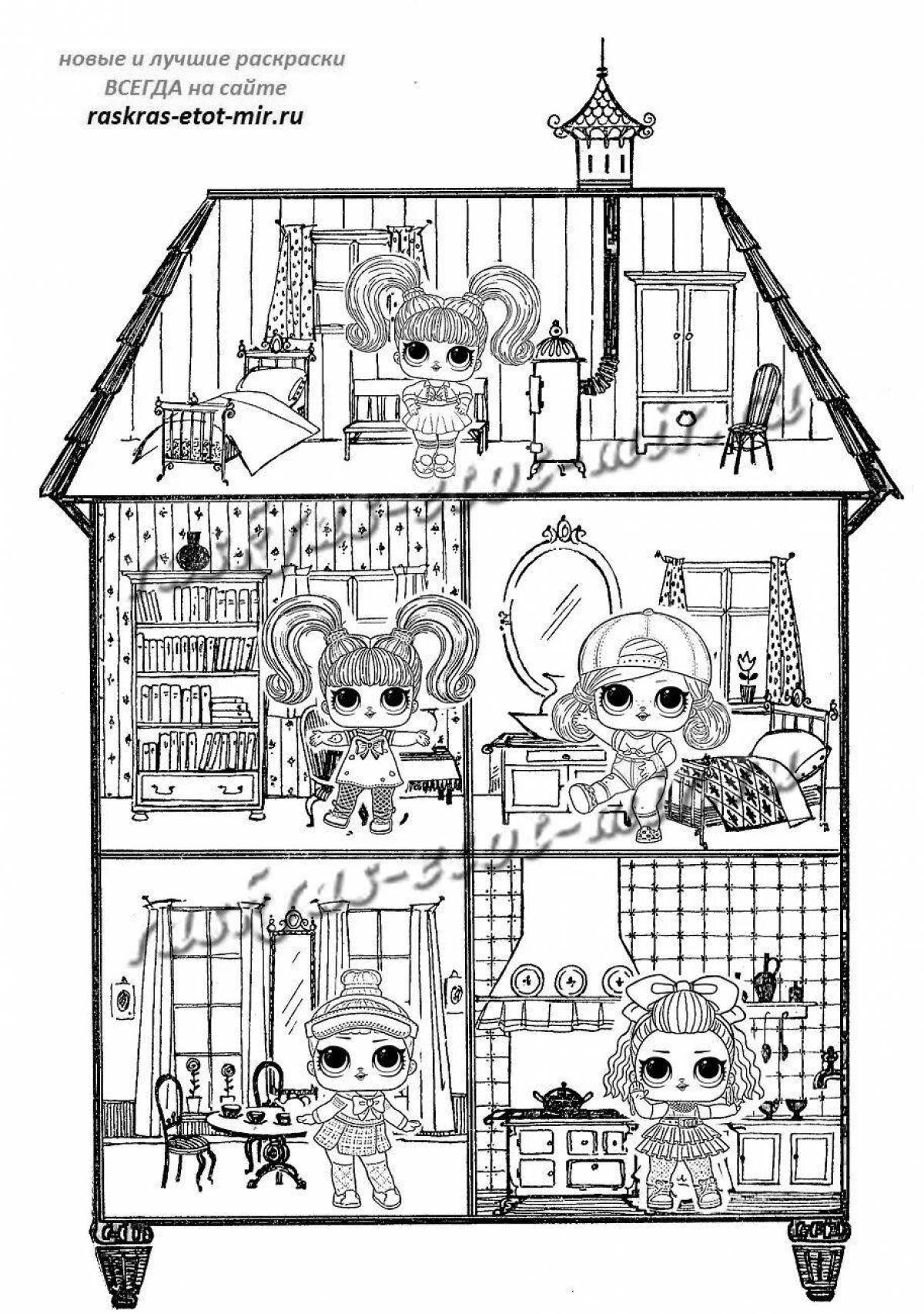 Раскраска изысканный кукольный дом