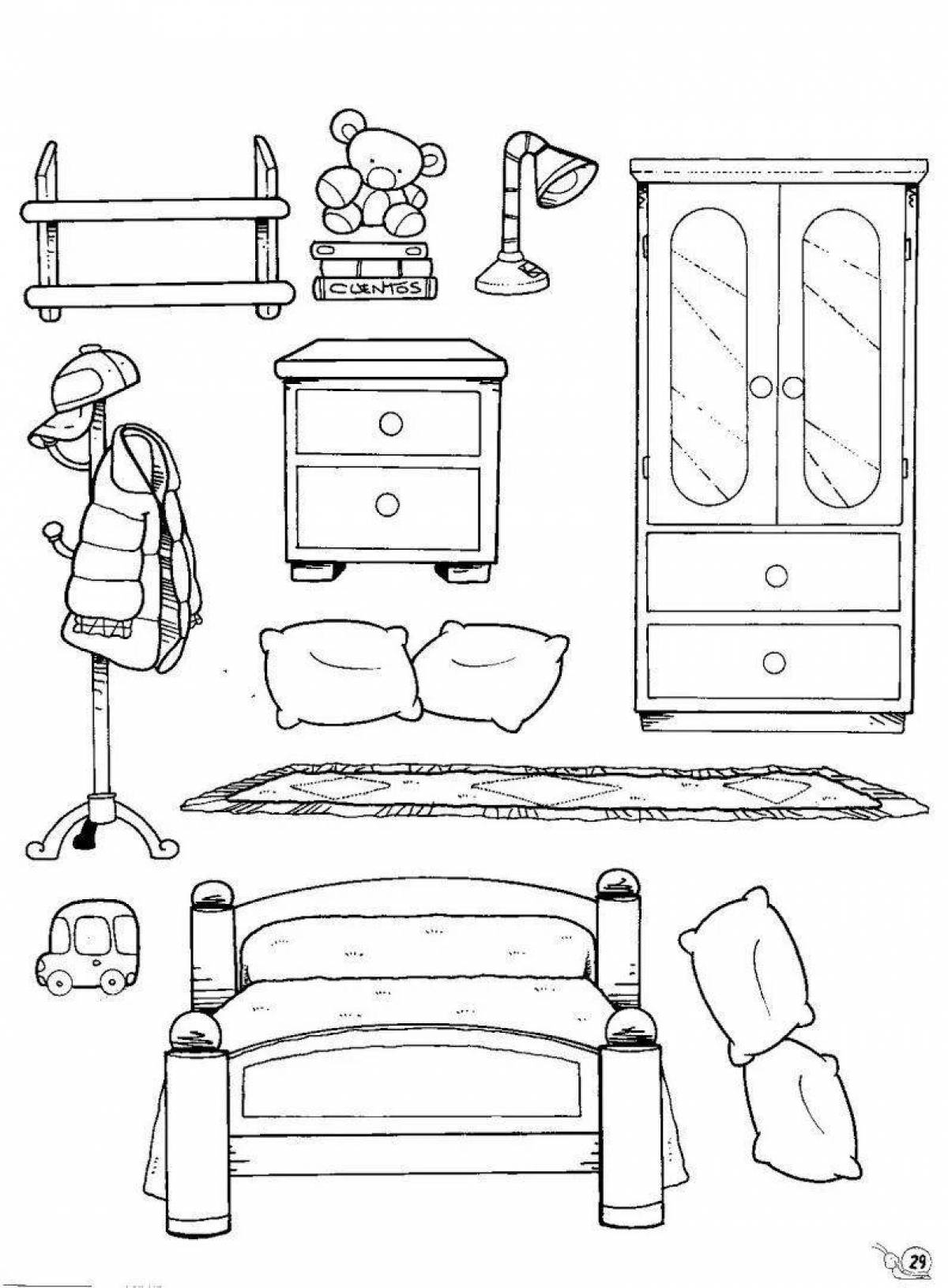 Playful dollhouse coloring page
