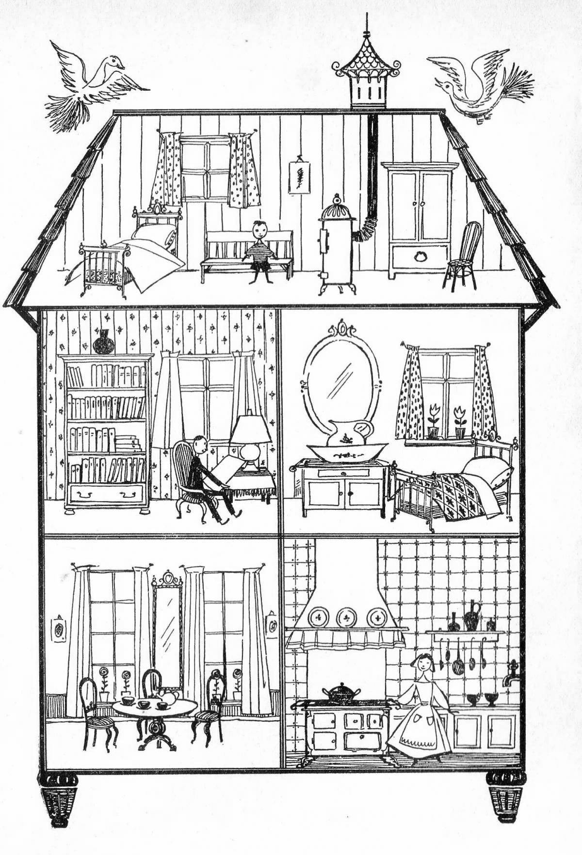 Exotic dollhouse coloring book