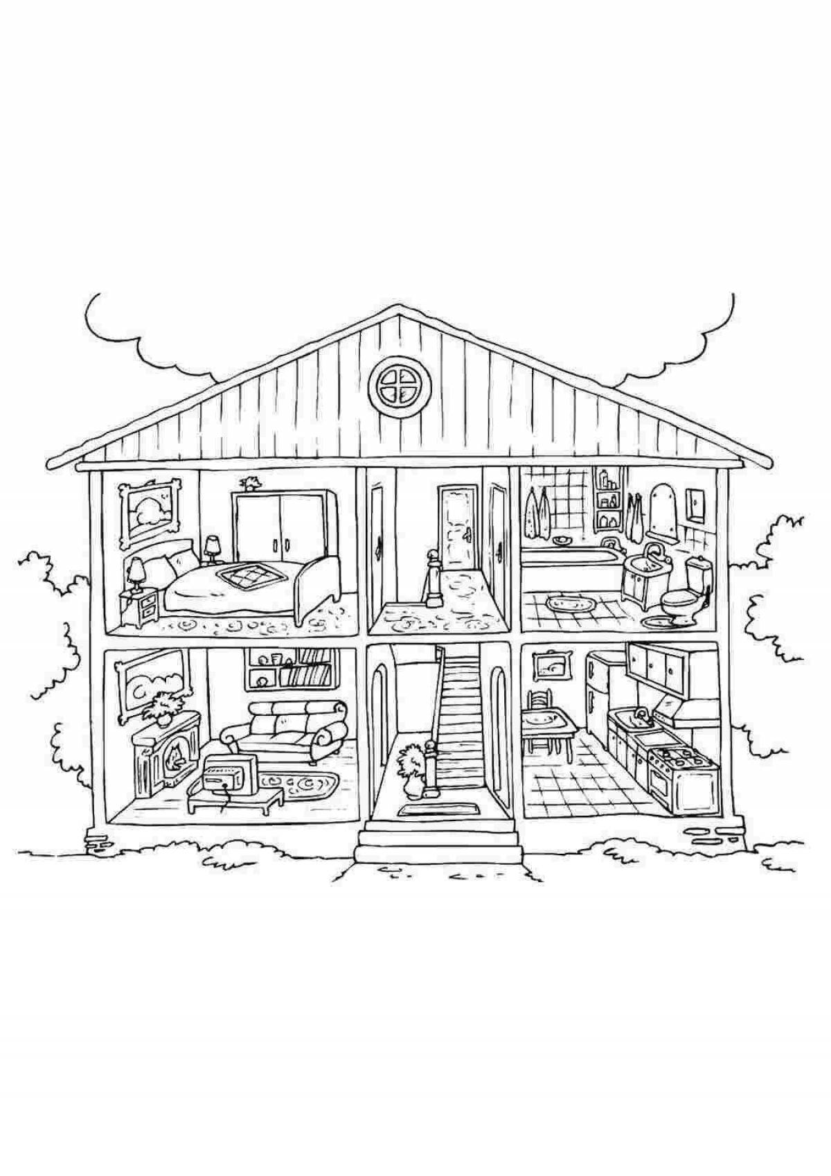 Decorated dollhouse coloring page