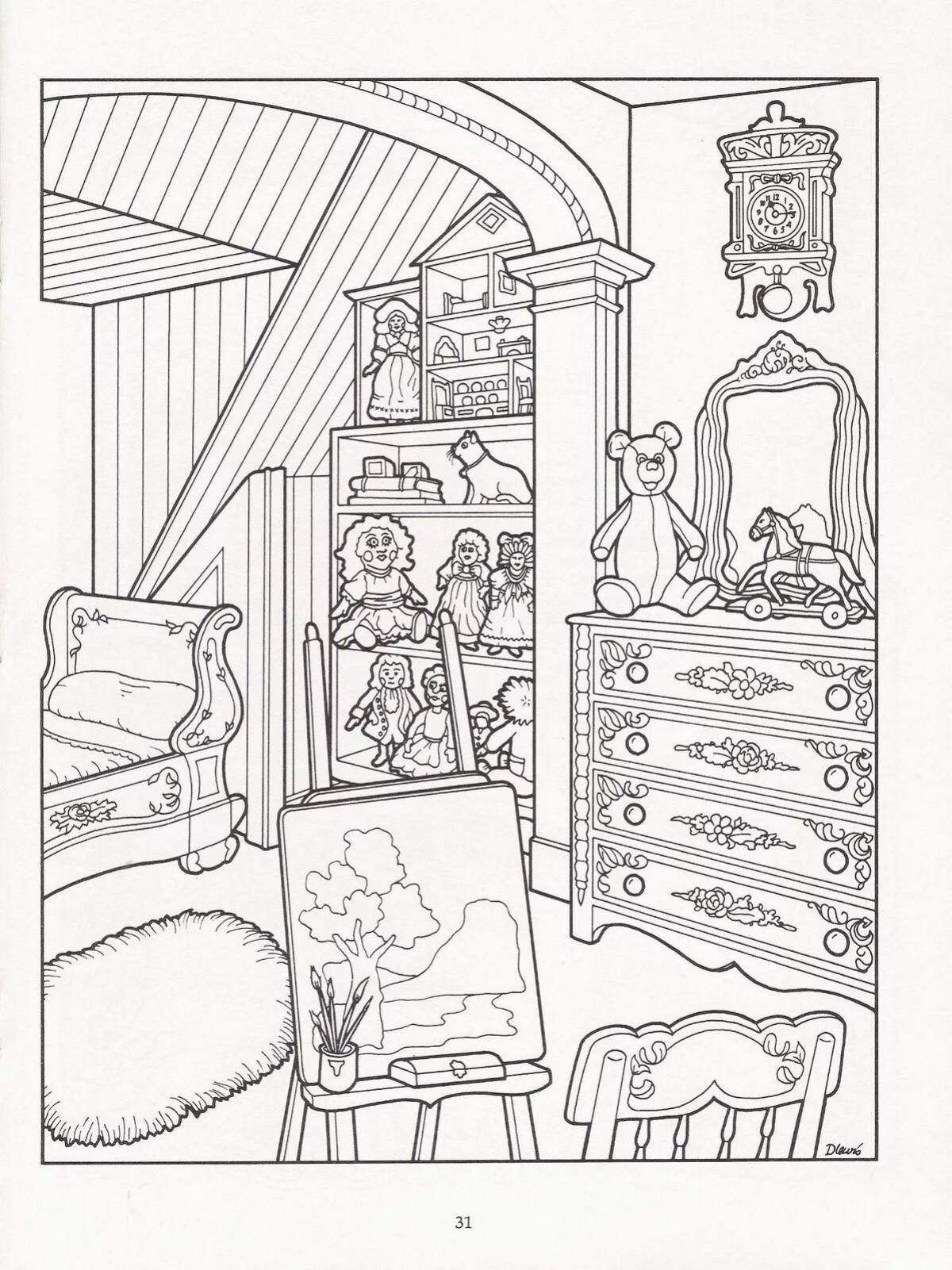 Living doll house coloring book