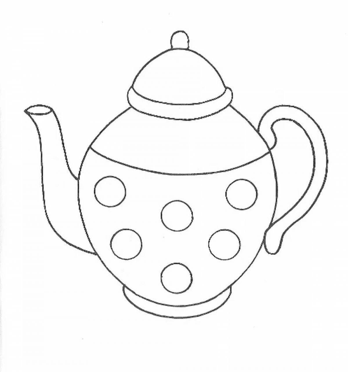 Цветная страница раскраски чайной посуды для детей
