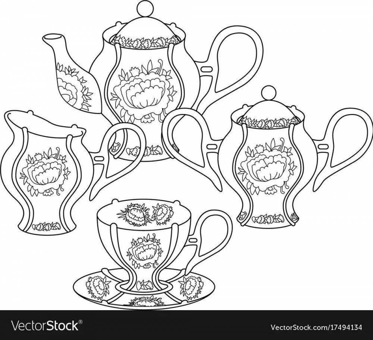 Раскраска Очаровательная чайная утварь раскраска для малышей