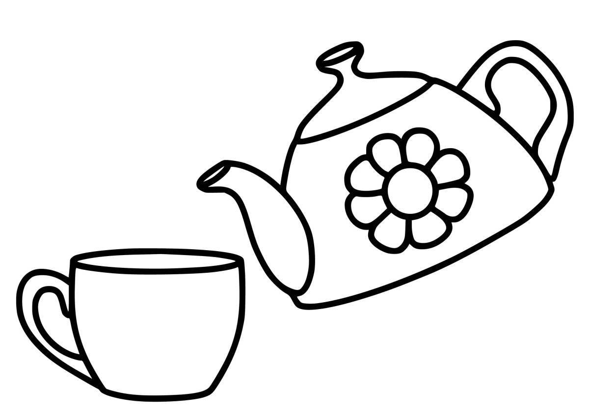 Раскраска сказочная чайная утварь для детей