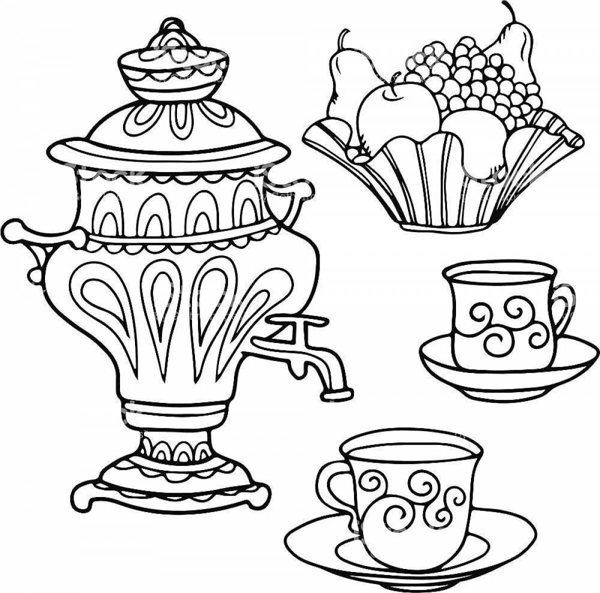 Великолепная чайная посуда раскраска для малышей