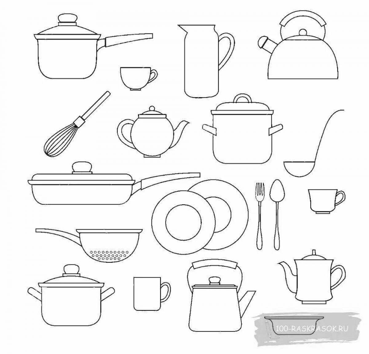 Delightful tea utensils coloring book for teens