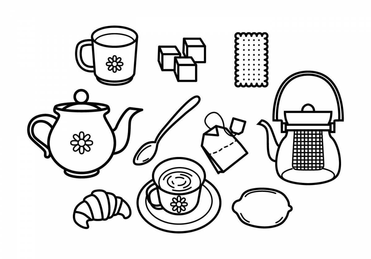 Cute tea utensils coloring book for babies