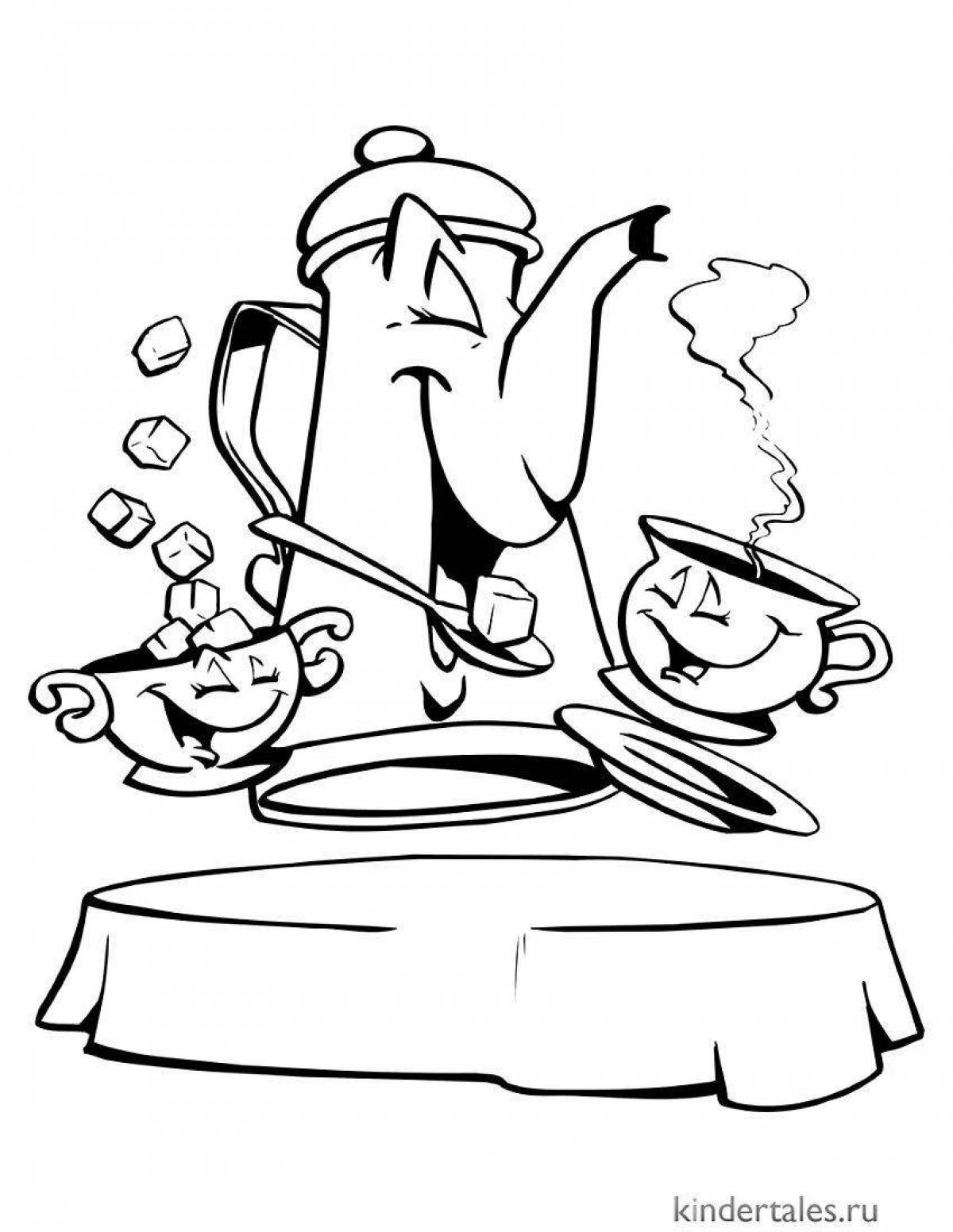 Flawless Teaware Coloring Page for Teenagers
