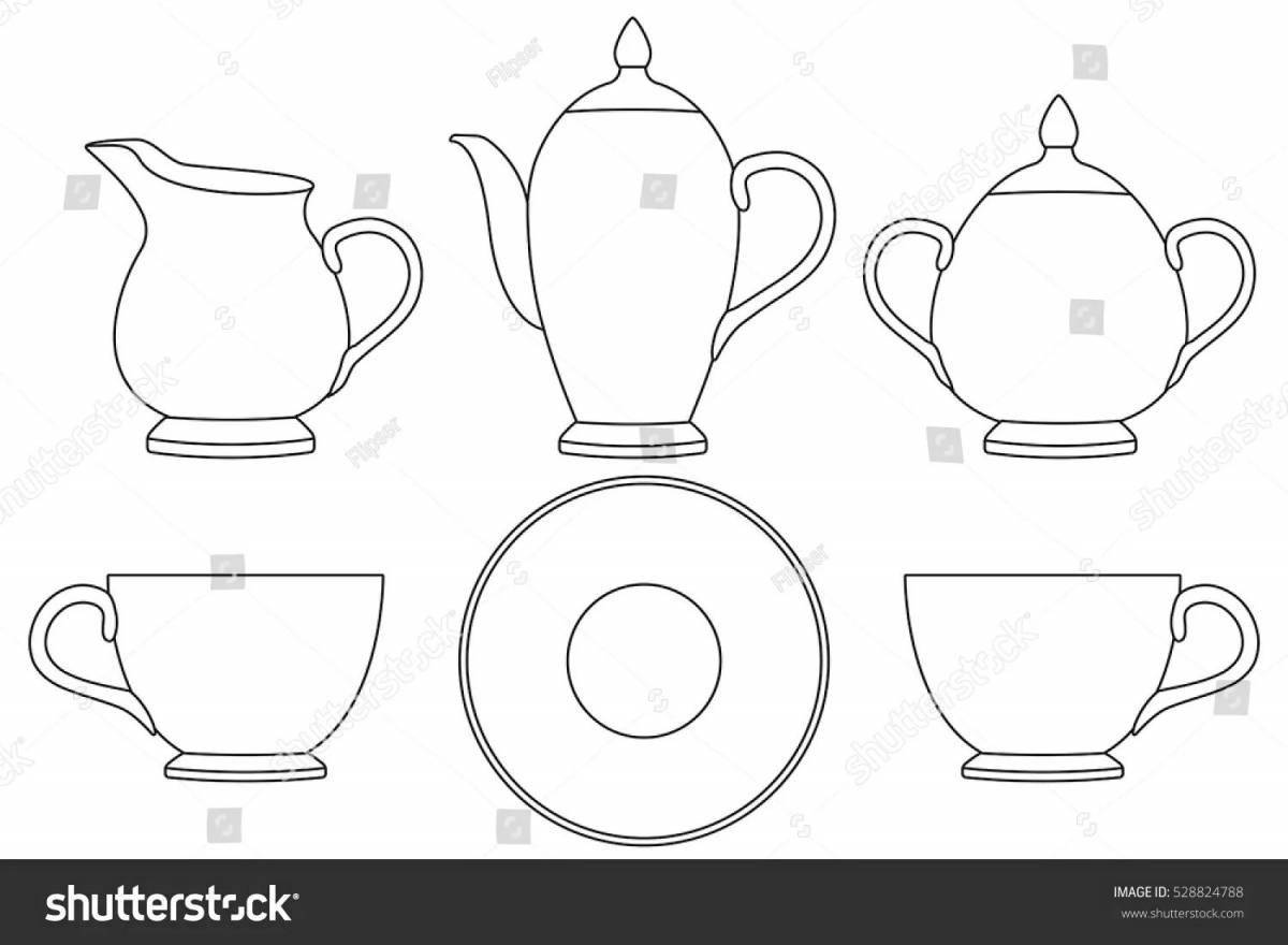 Exciting tea utensils coloring book for kids