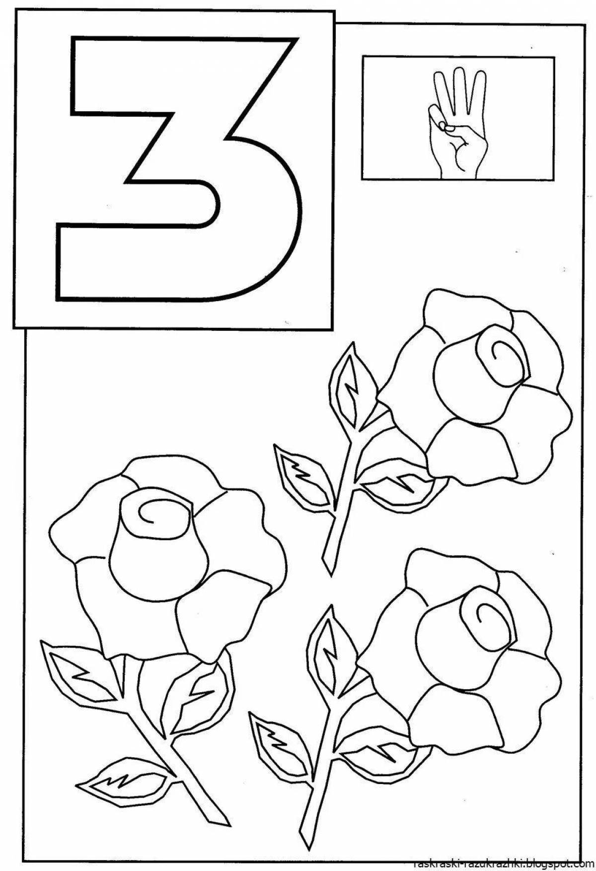 Colorful number 3 coloring book for preschoolers