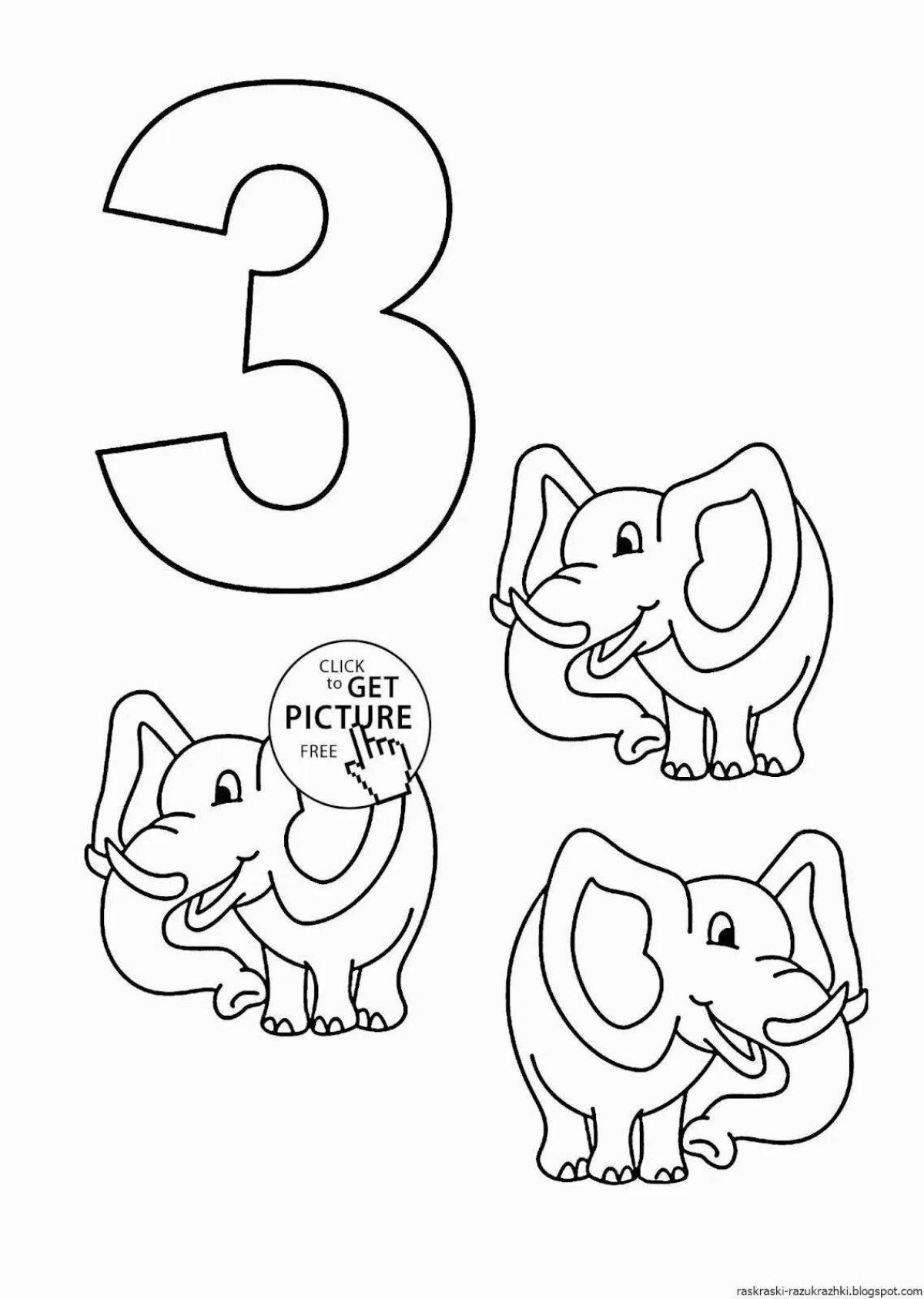 Color number 3 coloring for preschoolers