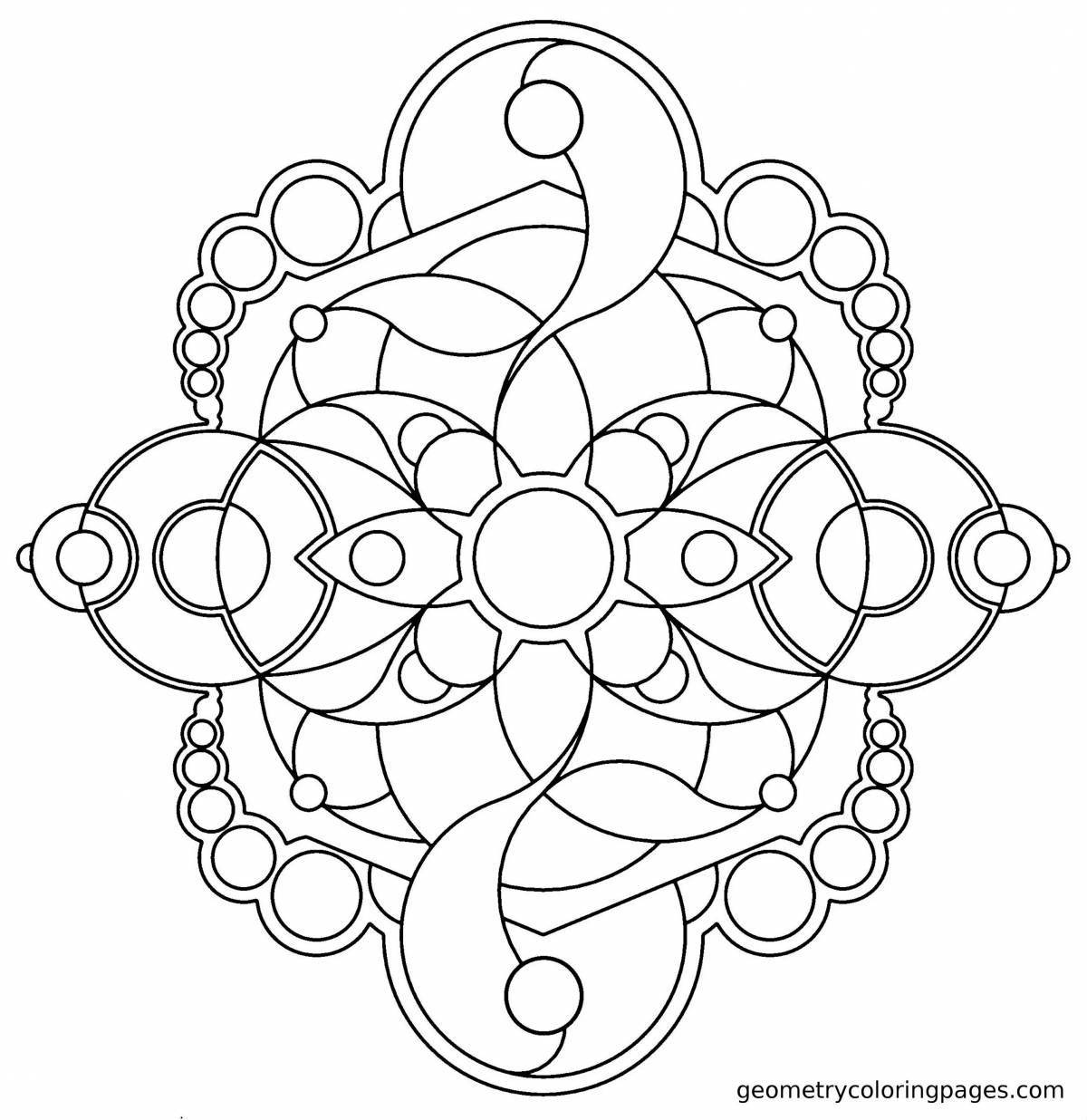 Coloring page with intricate geometric patterns for kids