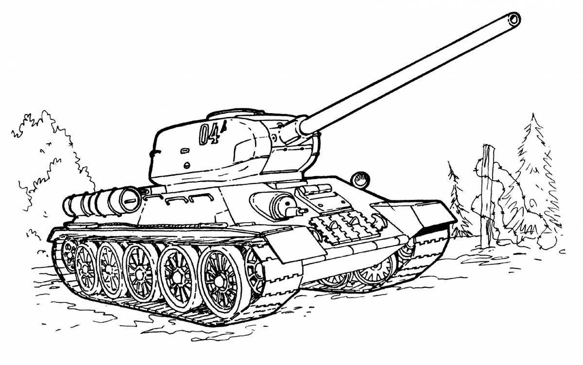 Забавная раскраска танк т34 для детей