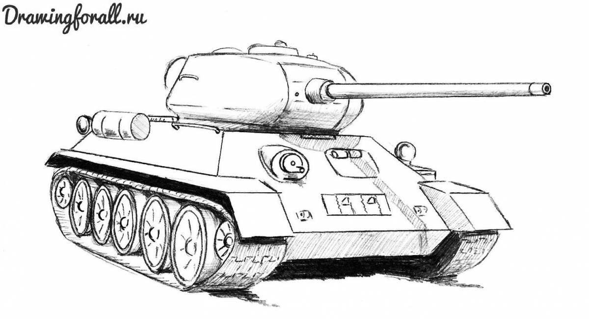 Colorful tank t34 coloring book for kids